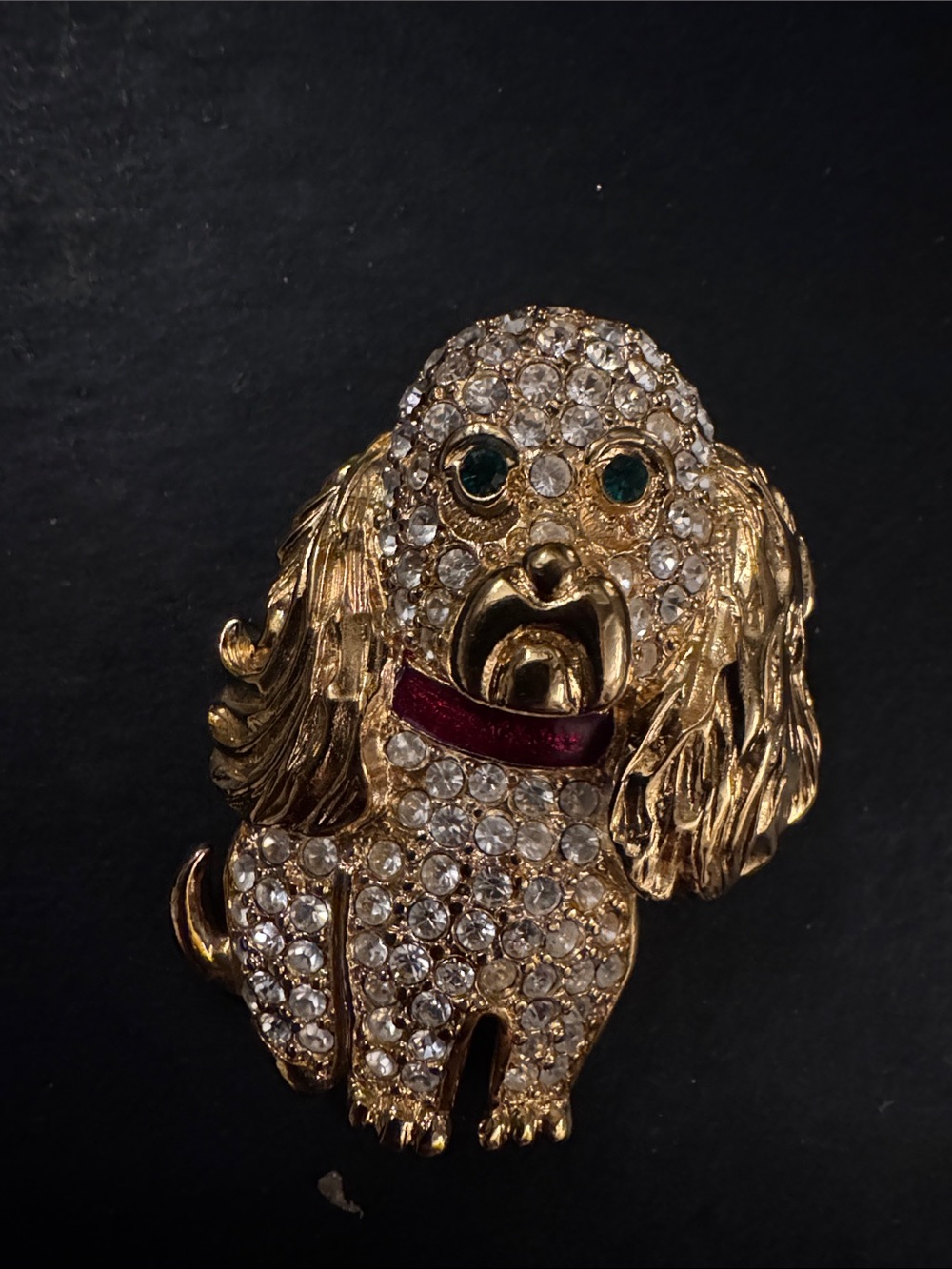 Vintage Kenneth Jay Lane Cocker Spaniel brooch, accented w/ sparking pave